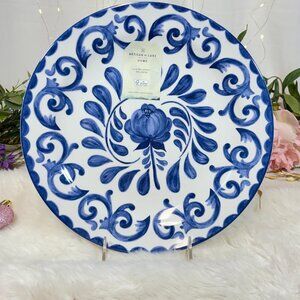 Artisan de Luxe Rose SCROLL MELAMINE Dinner Plates Set of 4 New Blue white New